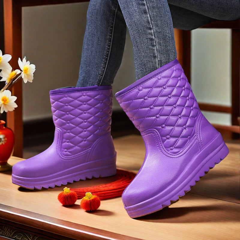 Winter Fleece-Lined Cotton Boots] Eva Waterproof Rain And Snow] Women'S Snow Boots Cotton Shoes Cold Fishing Warm Rubber Shoes - Image 2